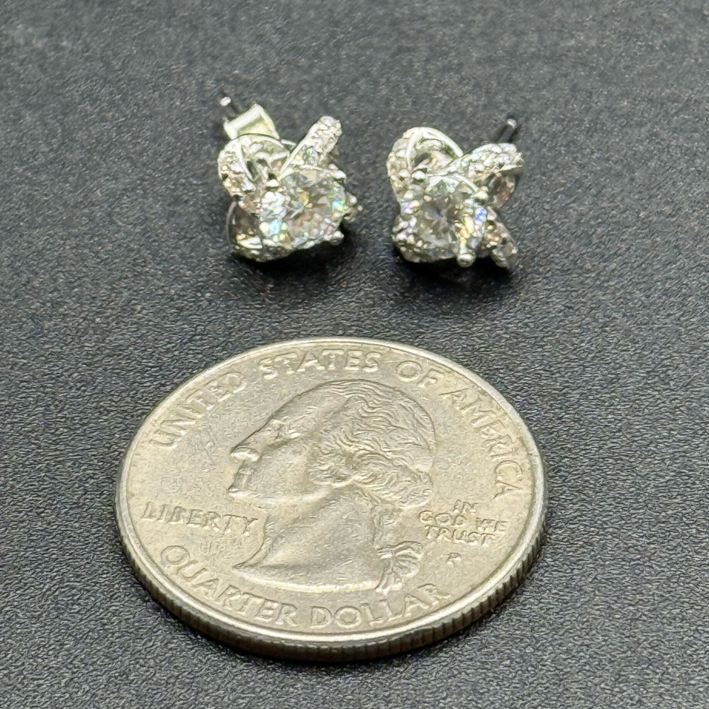 Elegant Silver Stud Moissanite Earrings - Picture 4 of 10